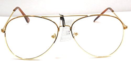 Aviator Clear Lens Glasses Fashion Eyewear Non-Prescription UV400 Gold Silver Black (Gold, Clear)