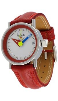 Alain Silberstein: Klub Small Colors Red Limited Edition Unisex Watch, KS13 (Stainless Steel Case / White Dial / Red Leather Strap and SS Bracelet)