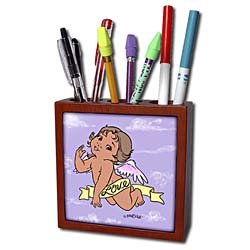 Drawing Conclusions Angels and Fairies - Angel Love - Tile Pen Holders-5 inch tile pen holder