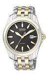 Citizen Eco-Drive WR100 Two-tone Date Black Dial Men's Watch #BM6734-55E