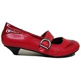 Womens Red Buckle Kitten Heel Dolly Brogue Ladies Court Shoes