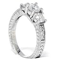 1.00CT 14k White Gold Round Diamond Past Present Future Hand Engraved Vintage Like 3 Stone Engagement Ring Color G/H Clarity I1