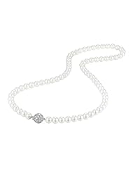 Simulated Pearl Necklace with Sterling Silver Cubic Zirconia Embellished Clasp