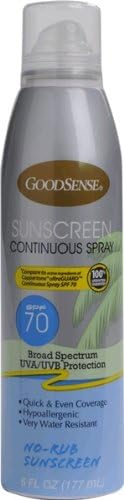 Good Sense Spf 70 Continuous Spray 6 Oz. [12 Pieces] *** Product Description: Good Sense Sunscreen Continuous Spray - Broad Spectrum Spf 70Water Resistant (80 Minutes), Sprays At Any Angle - Uva/Uvb Protection - Hypoallergenic.6 Oz. (177 Ml)Avobe ***