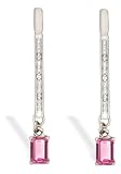 14K White Gold Emerald-cut Created Pink Sapphire and Diamond Dangle Drop Earrings