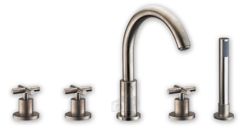 faucets bathtub:PVD Brushed Nickel Widespread Roman Tub Faucet with Body Spray