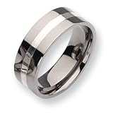 Sterling Silver Inlaid Flat Polished Titanium Ring (8.0 mm) - Sizes 6-13