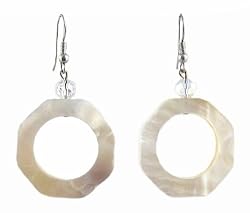 Earrings - E174 - Mother of Pearl Shell - Octagon Shape with Fire Polished Bead (1-1/4 Diameter") ~ Natural