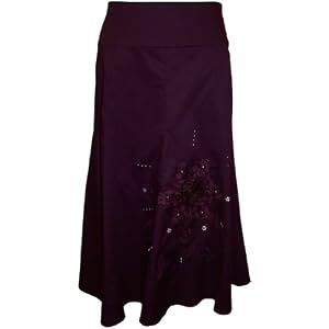 Applique Lace and Crystal Flower Cotton Skirt Knee-Length