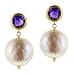 14K Gold White Coin Pearl with Amethyst Earrings