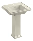 IMAGE OF KOHLER K-2844-1-47 Tresham 24-inch Pedestal Lavatory with Single-Hole Faucet Drilling, Almond