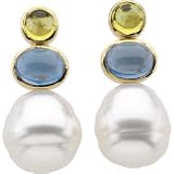 14K White or Yellow Gold Paspaley South Sea Cultured Pearl, Peridot and Blue Topaz Earrings