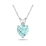 5mm Heart Aquamarine and Diamond Stud Pendant in 14K White Gold