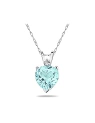 6mm Heart Aquamarine and Diamond Stud Pendant in 14K White Gold