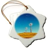 Startrails, energy wind turbines, full moon - US05 JGS0020 - Jim Goldstein - 3 Inch Snowflake Porcelain Ornament