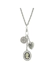 Victorian Black Cameo Charms Necklace Silver Tone