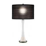 IMAGE OF Robert Abbey 3341B Kate - Table Lamp, Polished Nickel Finish with White Glass with Black Pleated Organza Shade