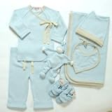 Sckoon Ultimate Luxury Organic Cotton 7 Piece Newborn Baby Gift Set, Blue - Size 3-6 Months