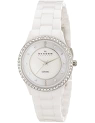 Skagen Womens SK347SSXWC Ceramic White Mother-Of-Pearl Dial Watch
