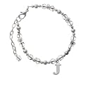 Large Silver Initial - J Clear Czech Glass Beaded Charm Bracelet [Jewelry]
