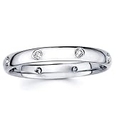 14K Diamond Wedding Band For Women White Gold 8 pcs Bezel Set Diamonds Domed Ring (0.12ctw GH, SI2)