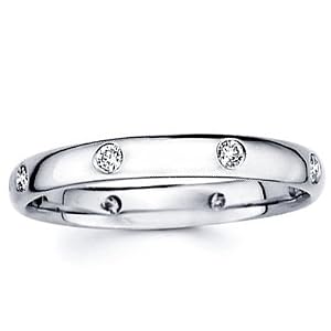14K Diamond Wedding Band For Women White Gold 8 pcs Bezel Set Diamonds Domed Ring (0.12ctw GH, SI2)