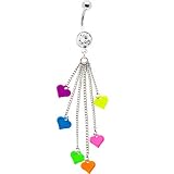 Multi Chain Drop Neon Hearts Belly Ring