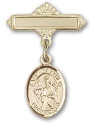 14K Gold Baby Badge with St. Matthew the Apostle Charm and Polished Badge Pin