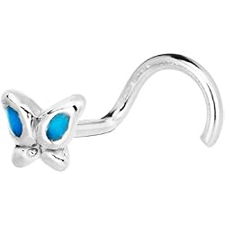 Sterling Silver 3mm Aqua Gem Butterfly Nose Ring