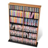 Oak Double Width Wall Multimedia Storage Tower for CD, DVD & VHS