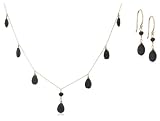14k Yellow Gold Pear Shaped Black Onyx Necklace and Earring Set
