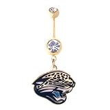 Jacksonville Jaguars 316L Stainless Steel Belly Ring with Cubic Zirconia - Gold Plated - 14G - 5/8 Inch Bar Length - Sold Individually