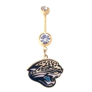 Jacksonville Jaguars 316L Stainless Steel Belly Ring with Cubic Zirconia - Gold Plated - 14G - 5/8 Inch Bar Length - Sold Individually