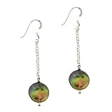 Sterling Silver Genuine Freshwater Cultured Green Coin Pearl Drop Earrings
