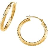 14K Yellow Gold Diamond Cut Hoop Earring