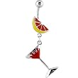 Lemon Enameled Flame Martini Glass Dangle Belly Ring