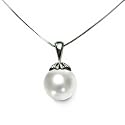 Sterling Silver 13mm White Shell Pearl Pendant, 18"