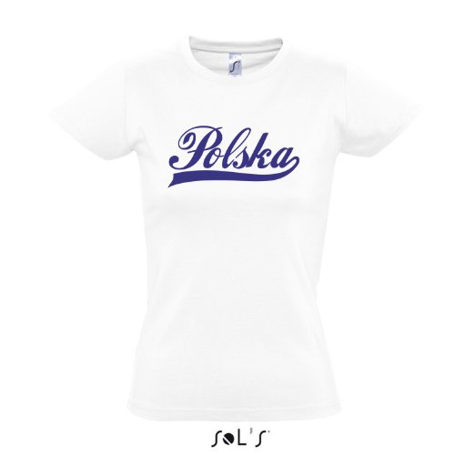 Damen T-Shirt – Polen Oldschool Polska LÄNDERSHIRT EM / WM FAN Trikot S-XXL , White – blau , S