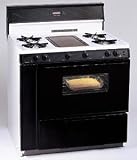Premier SLK849B 36″ Freestanding Gas Range with 4 Open Burners Including Built-in Griddle, 3.9 cu. ft. Manual Clean Oven, Electronic Ignition, Black Glass Window Oven Door and 10″ Tempered Glass Backguard: Black-on-Black