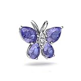 14K White Gold Pear Genuine Tanzanite Butterfly Pendant