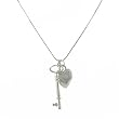 Necklace - N196 - Heart & Key - Silver Tone Metal - 16-1/2" + 3" Extension Chain
