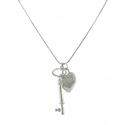 Necklace - N196 - Heart & Key - Silver Tone Metal - 16-1/2" + 3" Extension Chain