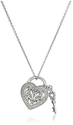 Sterling Silver White Diamond Lock and Key Pendant Necklace (1/10cttw, I-J Color, I2-I3 Clarity)