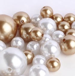 Wholesale Elegant Vase Fillers - Approx 42 Assorted Oversized Faux Pearls in Gold and White Beads - Unique Decorative Gems
