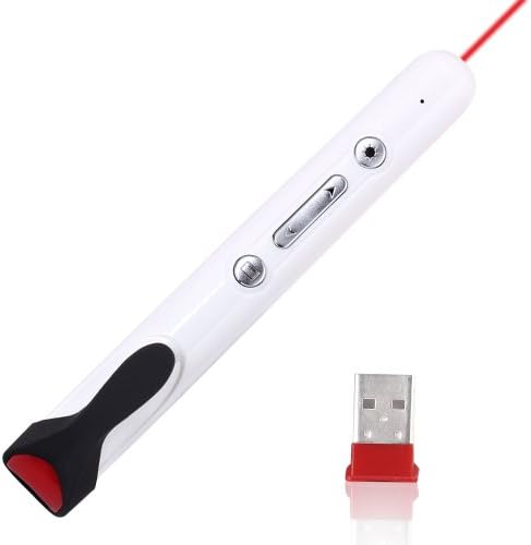 August LP170 Wireless Presenter with Visual Pointer - Cordless Powerpoint Slide Changer with Shortcut Keys - Remote Control Range: 15m - Battery Powered (1xAAA Inc.) (White)