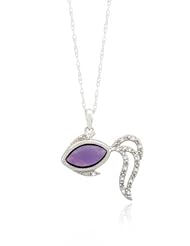 10k White Gold Fish Amethyst Diamond Pendant Necklace (0.03 cttw, I-J Color, I2-I3 Clarity), 18"