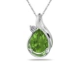 Pear Shaped Peridot and Diamonds Raindrop Pendant in White Gold