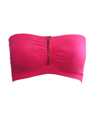 Seamless Fushia Color Strapless Zipper Tube Top Bra with Bra Cups