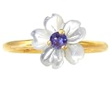14K Yellow Gold White Mother of Pearl Exotic Blossom Stackable Ring-Multi Mop-Iolite, size7.5
