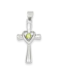 Sterling Silver Peridot Heart Cross Pendant 33mmx15mm